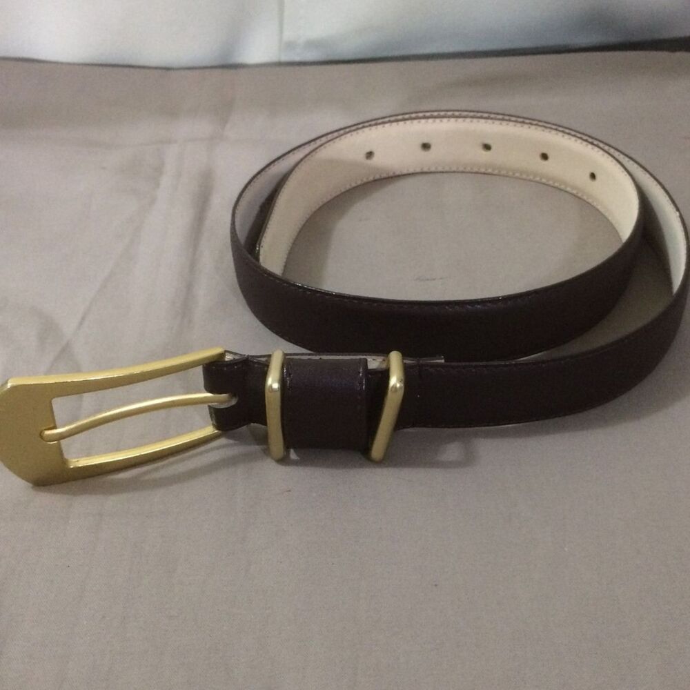 Vintage Jacqueline Ferrar Brown Leather Belt Gold Tone Buckle 38.5" M